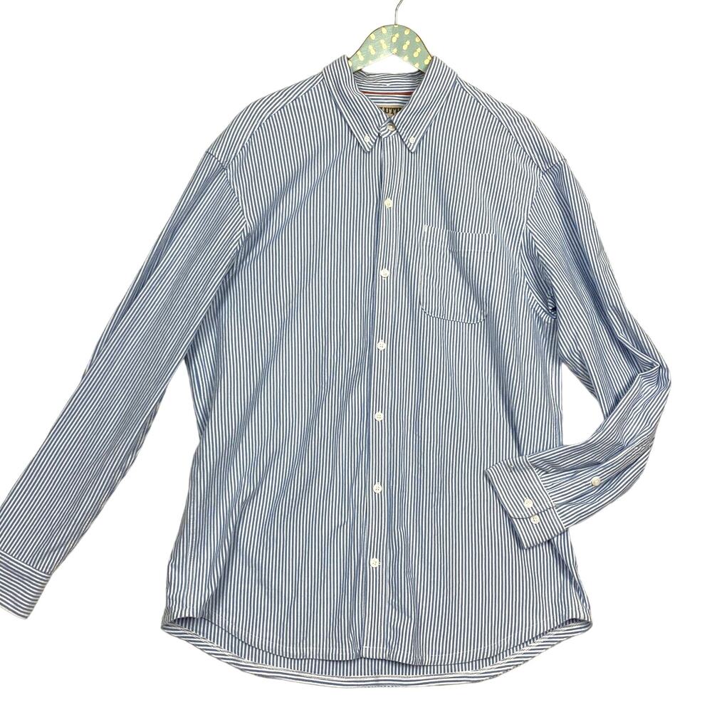 Duluth Trading Aileron Button Up Shirt Mens Extra Large Striped Blue White 45208